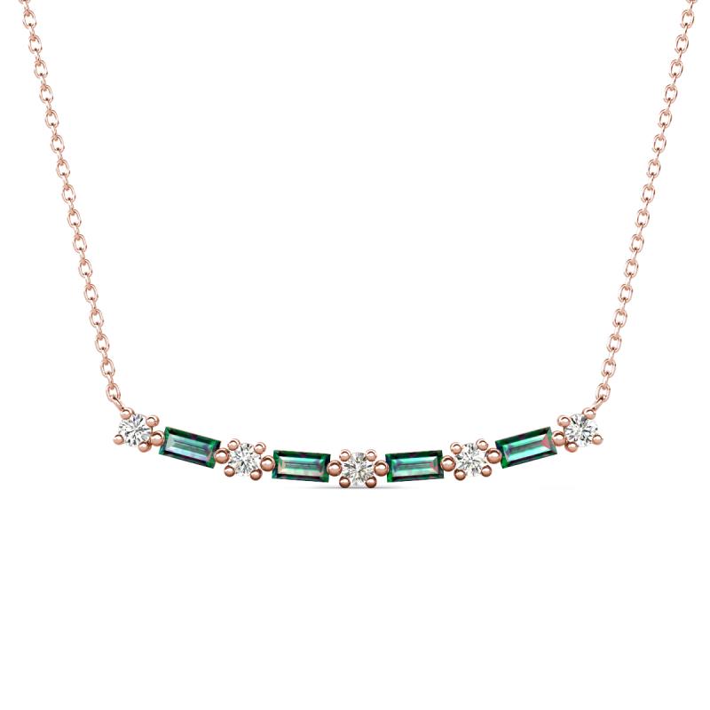 Nayla 0.78 ctw Natural Diamonds Round with Baguette Created Alexandrite Alternating Women Bar Pendant Necklace 