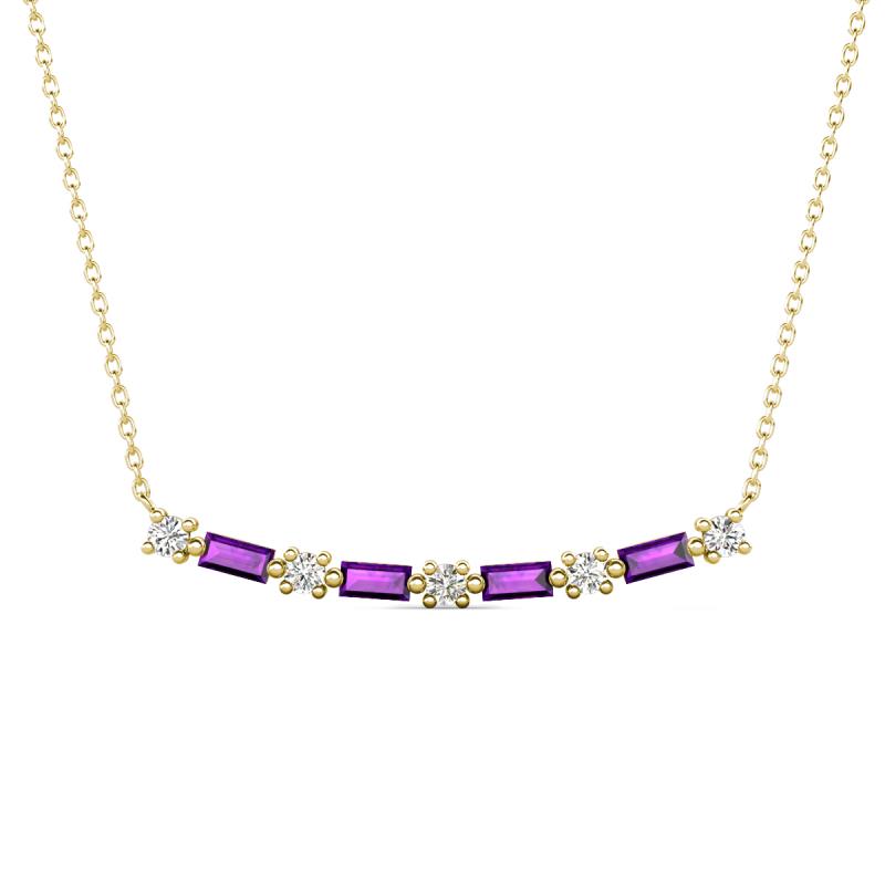 Nayla 0.66 ctw Natural Diamonds Round with Baguette Amethyst Alternating Women Bar Pendant Necklace 
