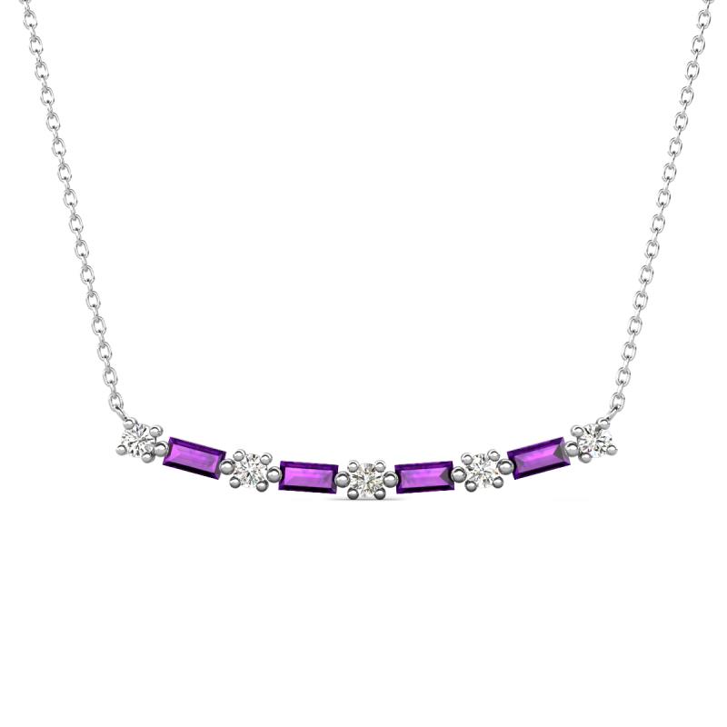 Nayla 0.66 ctw Natural Diamonds Round with Baguette Amethyst Alternating Women Bar Pendant Necklace 