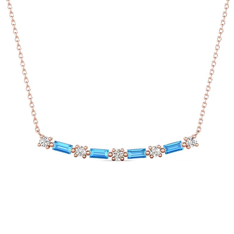 Nayla 0.74 ctw Natural Diamonds Round with Baguette Blue Topaz Alternating Women Bar Pendant Necklace 
