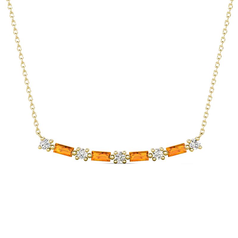 Nayla 0.66 ctw Natural Diamonds Round with Baguette Citrine Alternating Women Bar Pendant Necklace 