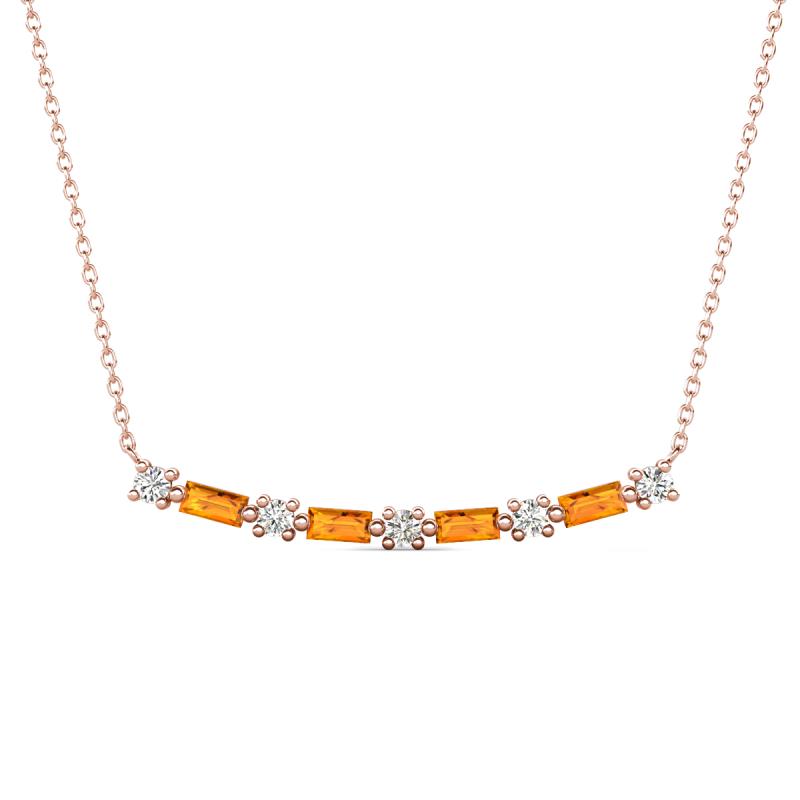 Nayla 0.66 ctw Natural Diamonds Round with Baguette Citrine Alternating Women Bar Pendant Necklace 