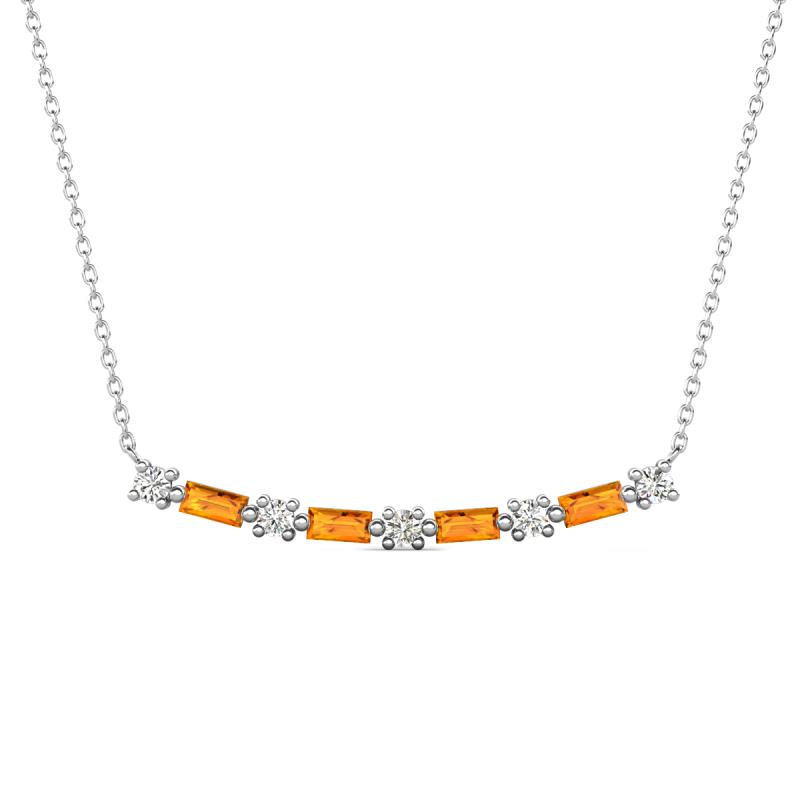 Nayla 0.66 ctw Natural Diamonds Round with Baguette Citrine Alternating Women Bar Pendant Necklace 