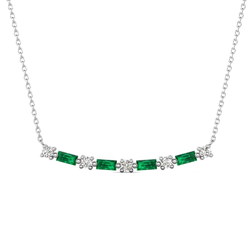 Nayla 0.58 ctw Natural Diamonds Round with Baguette Emerald Alternating Women Bar Pendant Necklace 