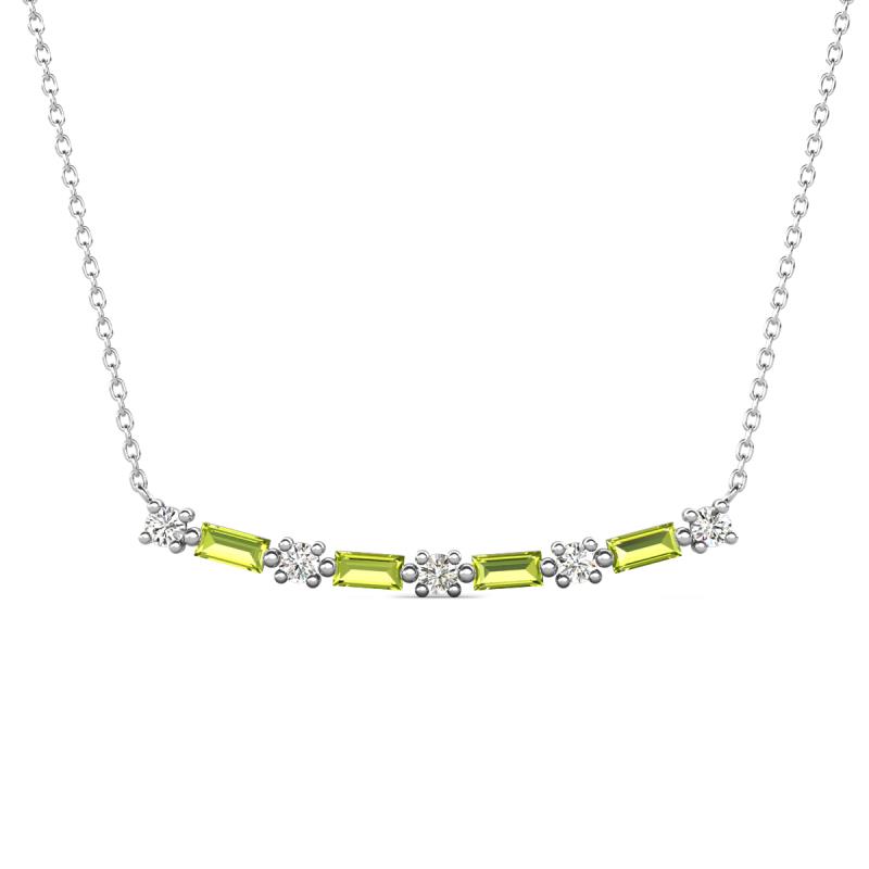 Nayla 0.78 ctw Natural Diamonds Round with Baguette Peridot Alternating Women Bar Pendant Necklace 