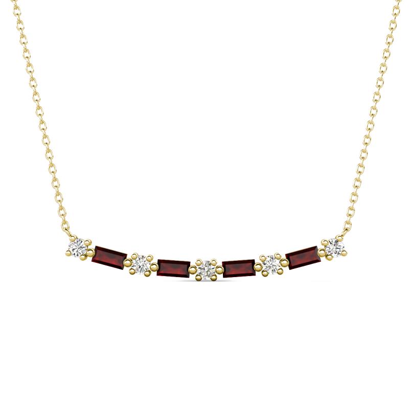 Nayla 0.90 ctw Natural Diamonds Round with Baguette Red Garnet Alternating Women Bar Pendant Necklace 