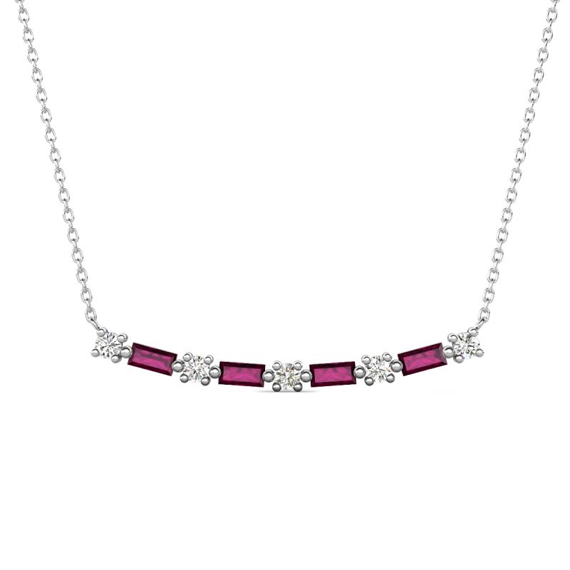 Nayla 0.82 ctw Natural Diamonds Round with Baguette Rhodolite Garnet Alternating Women Bar Pendant Necklace 