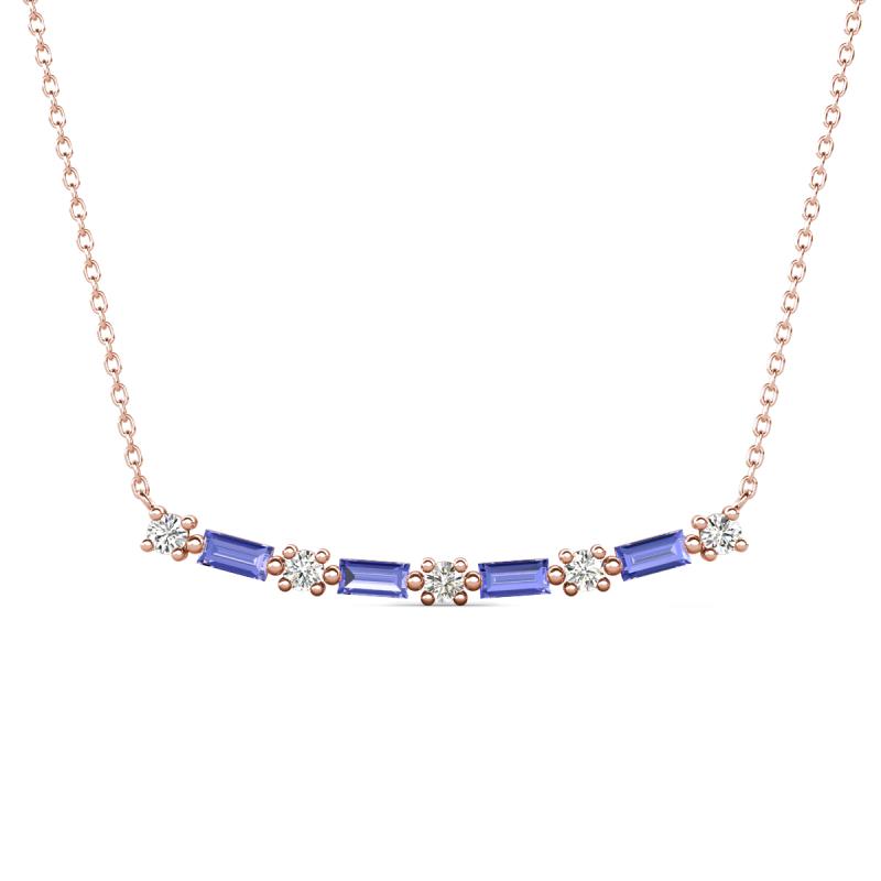 Nayla 0.70 ctw Natural Diamonds Round with Baguette Tanzanite Alternating Women Bar Pendant Necklace 