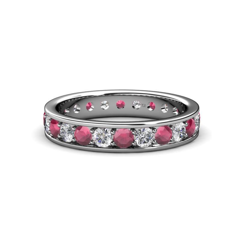 Livia 3.00 mm Rhodolite Garnet and Diamond Eternity Band 