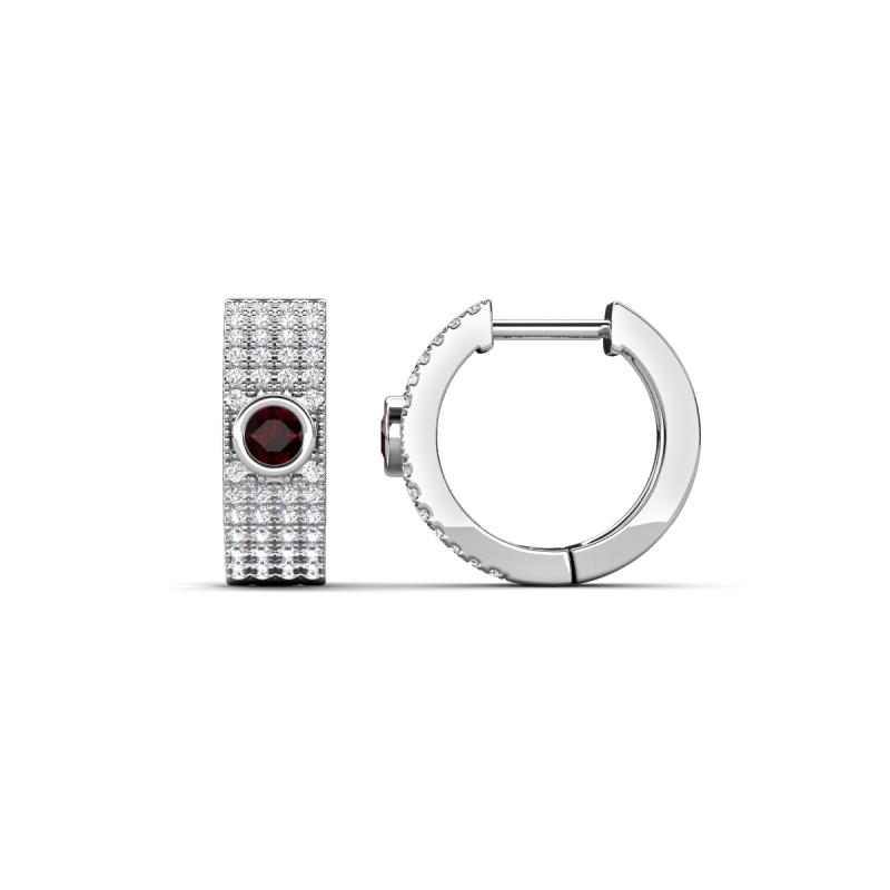Niara 0.71 ctw Red Garnet with Lab Grown Diamonds Pave set Women Huggie Earrings 