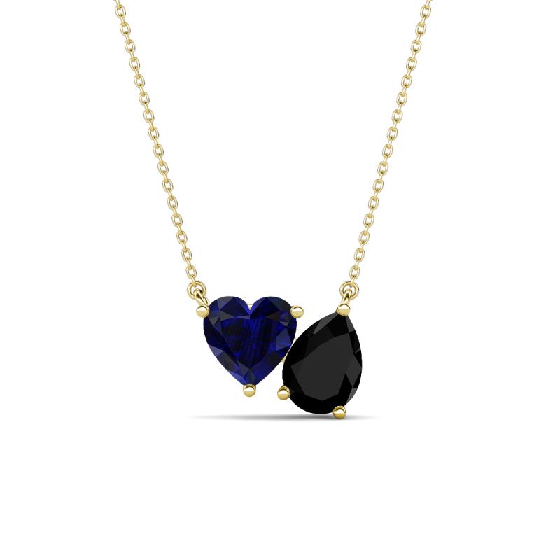 Zuri 1.60 ctw Heart Shape Created Blue Sapphire with Pear Shape Black Onyx Toi Et Moi Women Pendant Necklace 