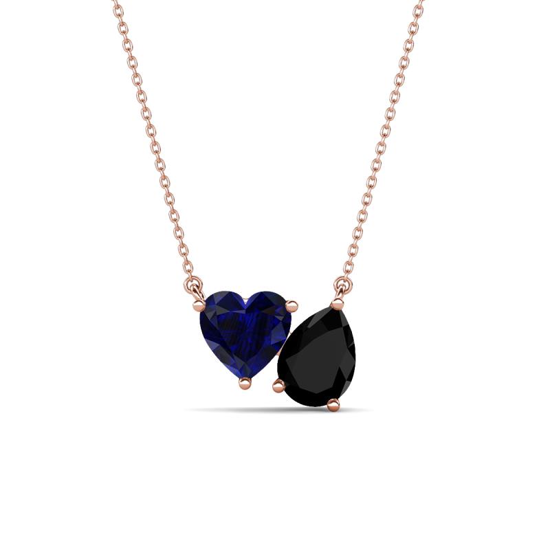 Zuri 1.60 ctw Heart Shape Created Blue Sapphire with Pear Shape Black Onyx Toi Et Moi Women Pendant Necklace 