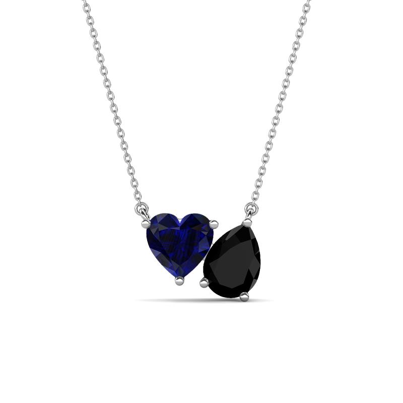 Zuri 1.60 ctw Heart Shape Created Blue Sapphire with Pear Shape Black Onyx Toi Et Moi Women Pendant Necklace 