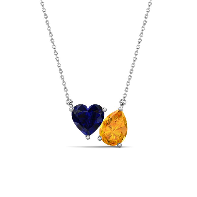 Zuri 1.55 ctw Heart Shape Created Blue Sapphire with Pear Shape Citrine Toi Et Moi Women Pendant Necklace 