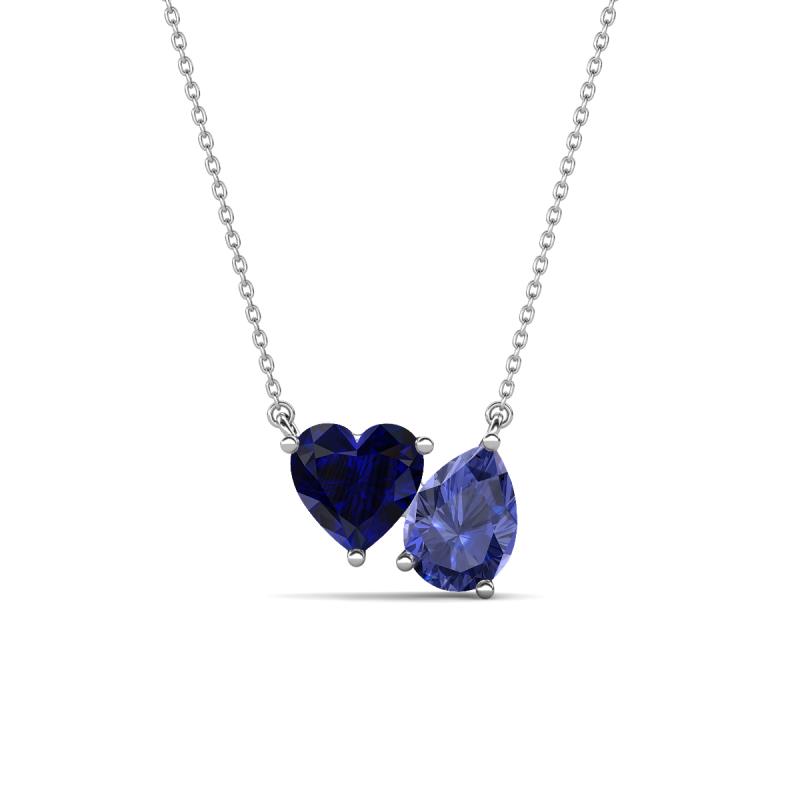 Zuri 1.50 ctw Heart Shape Created Blue Sapphire with Pear Shape Iolite Toi Et Moi Women Pendant Necklace 