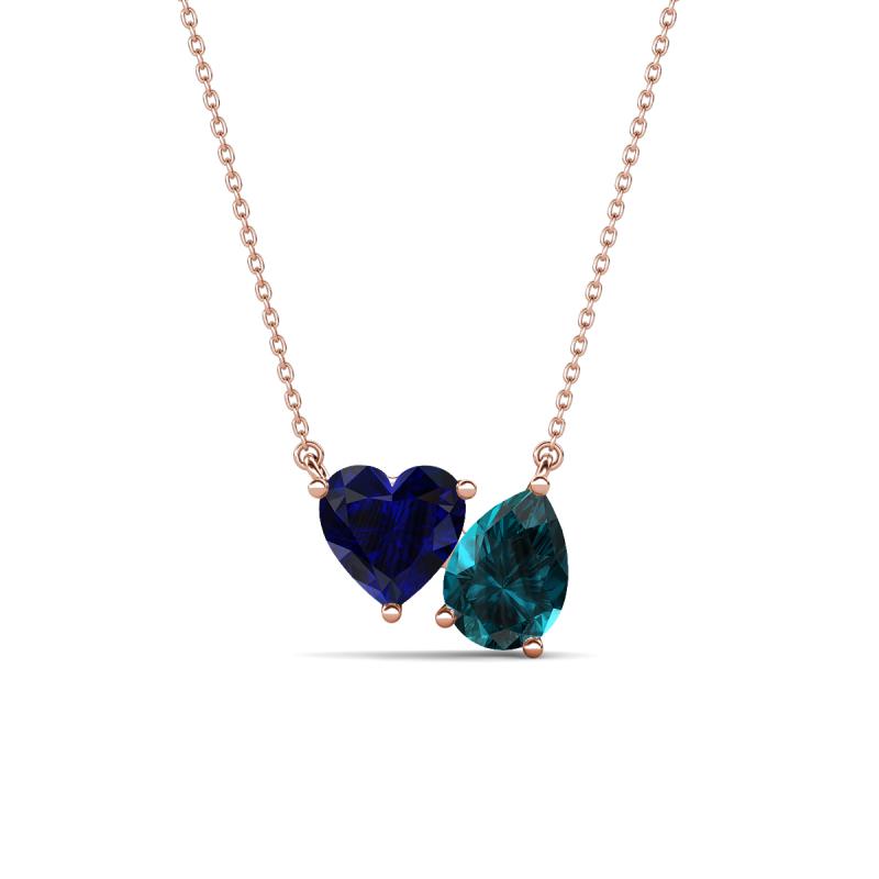 Zuri 1.75 ctw Heart Shape Created Blue Sapphire with Pear Shape London Blue Topaz Toi Et Moi Women Pendant Necklace 