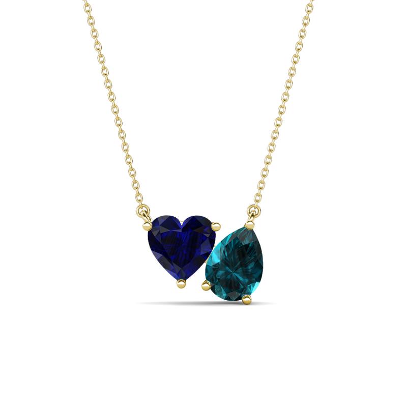 Zuri 1.75 ctw Heart Shape Created Blue Sapphire with Pear Shape London Blue Topaz Toi Et Moi Women Pendant Necklace 