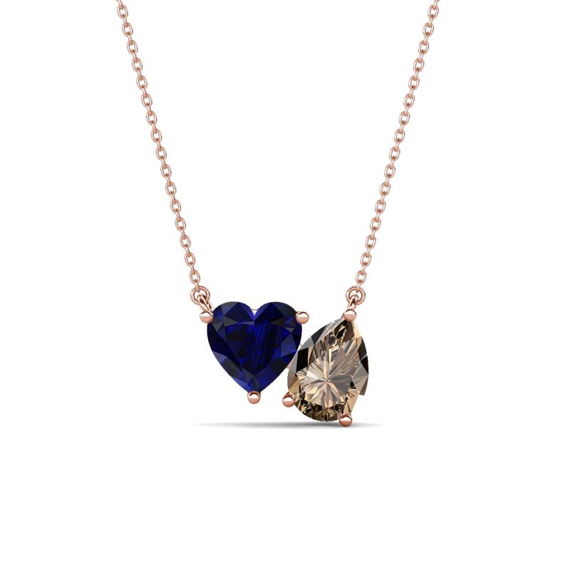 Zuri 1.55 ctw Heart Shape Created Blue Sapphire with Pear Shape Smoky Quartz Toi Et Moi Women Pendant Necklace 