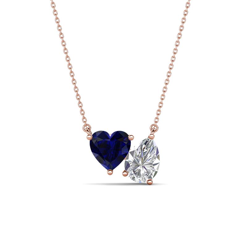 Zuri 1.65 ctw Heart Shape Created Blue Sapphire with Pear Shape IGI Cert. Lab Grown Diamond Women Pendant Necklace 