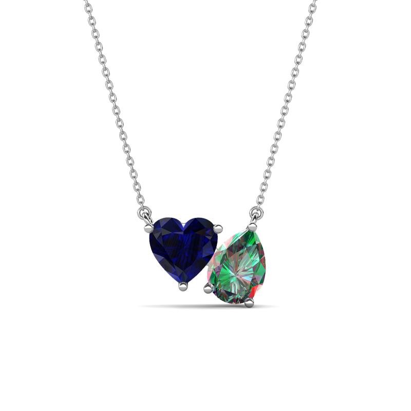 Zuri 1.76 ctw Heart Shape Created Blue Sapphire with Pear Shape Created Alexandrite Toi Et Moi Women Pendant Necklace 