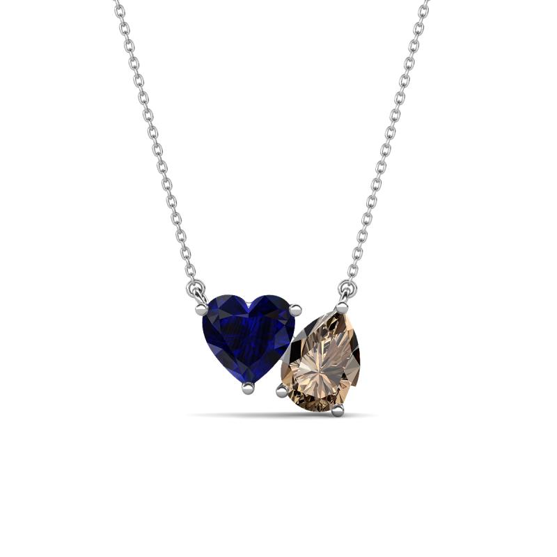 Zuri 1.55 ctw Heart Shape Created Blue Sapphire with Pear Shape Smoky Quartz Toi Et Moi Women Pendant Necklace 