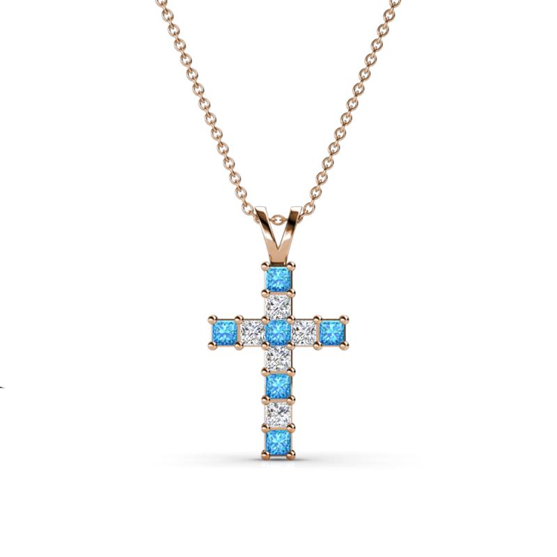 Ethel Blue Topaz and Diamond Cross Pendant 