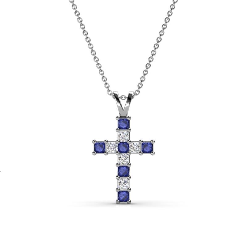 Ethel Iolite and Lab Grown Diamond Cross Pendant 