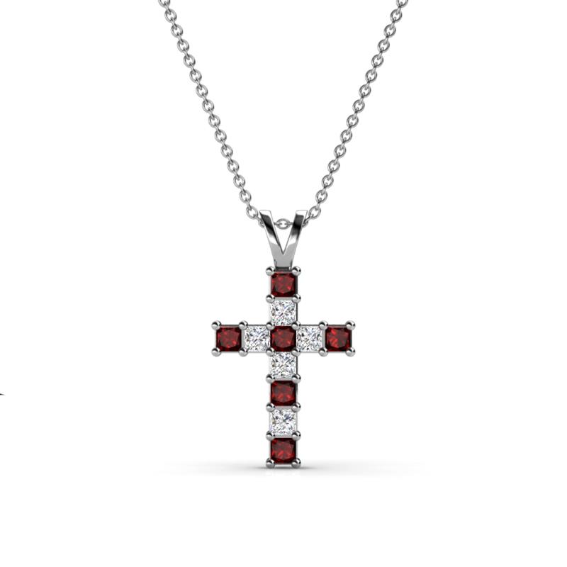 Ethel Red Garnet and Diamond Cross Pendant 