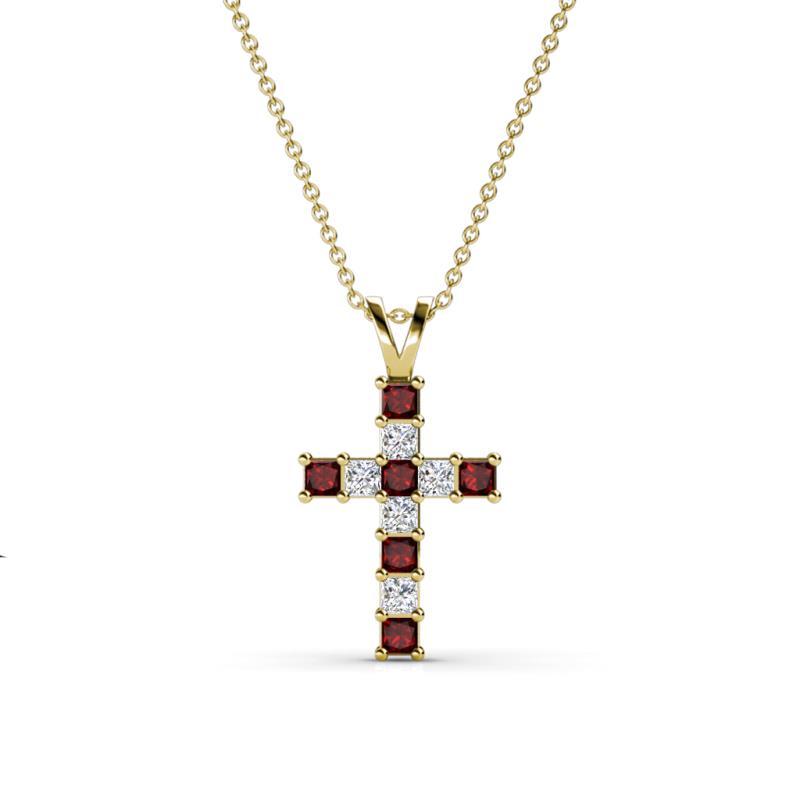 Ethel Red Garnet and Diamond Cross Pendant 