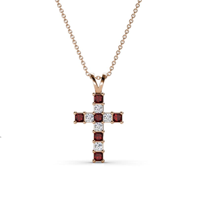 Ethel Red Garnet and Lab Grown Diamond Cross Pendant 