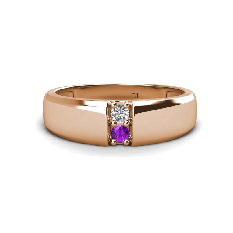 Ethan 3.00 mm Round Lab Grown Diamond and Amethyst 2 Stone Men Wedding Ring 