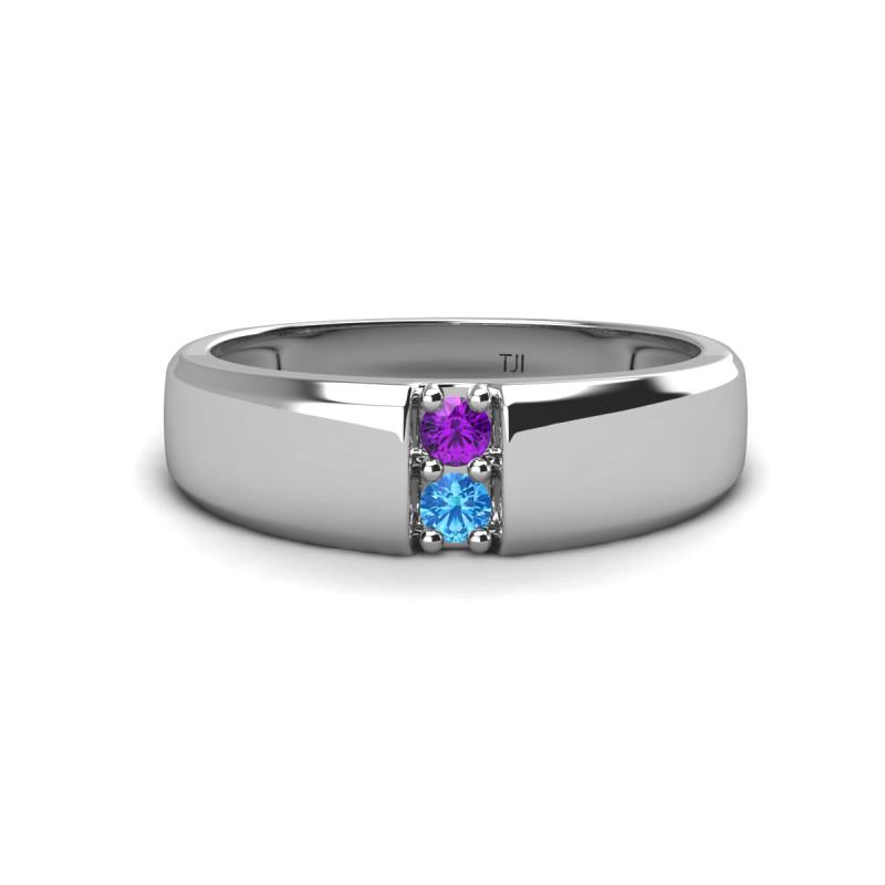 Ethan 3.00 mm Round Amethyst and Blue Topaz 2 Stone Men Wedding Ring 