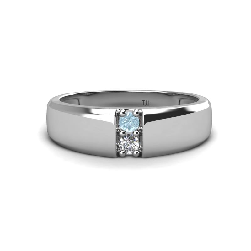 Ethan 3.00 mm Round Aquamarine and Lab Grown Diamond 2 Stone Men Wedding Ring 