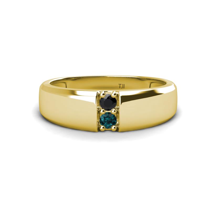 Ethan 3.00 mm Round Black Diamond and London Blue Topaz 2 Stone Men Wedding Ring 