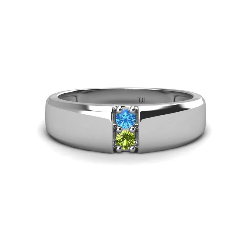 Ethan 3.00 mm Round Blue Topaz and Peridot 2 Stone Men Wedding Ring 