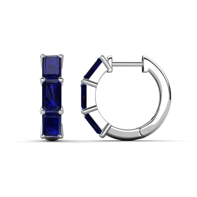 Adele 1.80 ctw Emerald Shape Blue Sapphire (5.00 x 3.00 mm) Women Huggie Earrings 