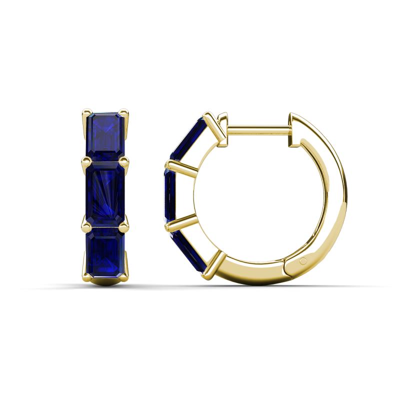 Adele 1.80 ctw Emerald Shape Blue Sapphire (5.00 x 3.00 mm) Women Huggie Earrings 