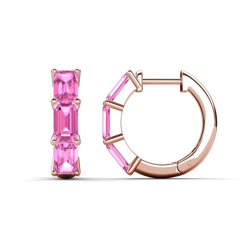 Adele 1.80 ctw Emerald Shape Pink Sapphire (5.00 x 3.00 mm) Women Huggie Earrings 