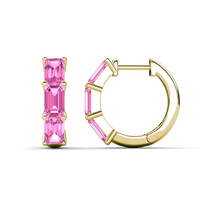 Adele 1.80 ctw Emerald Shape Pink Sapphire (5.00 x 3.00 mm) Women Huggie Earrings 