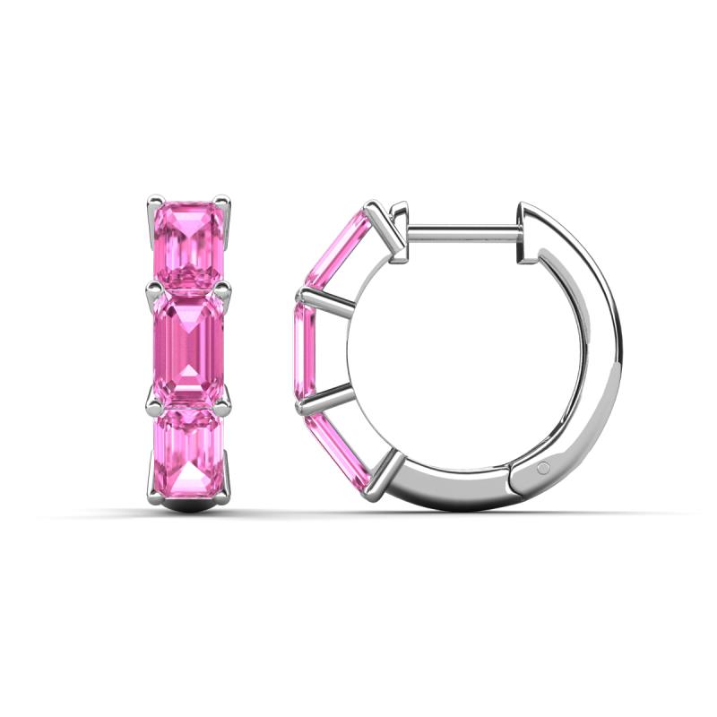 Adele 1.80 ctw Emerald Shape Pink Sapphire (5.00 x 3.00 mm) Women Huggie Earrings 
