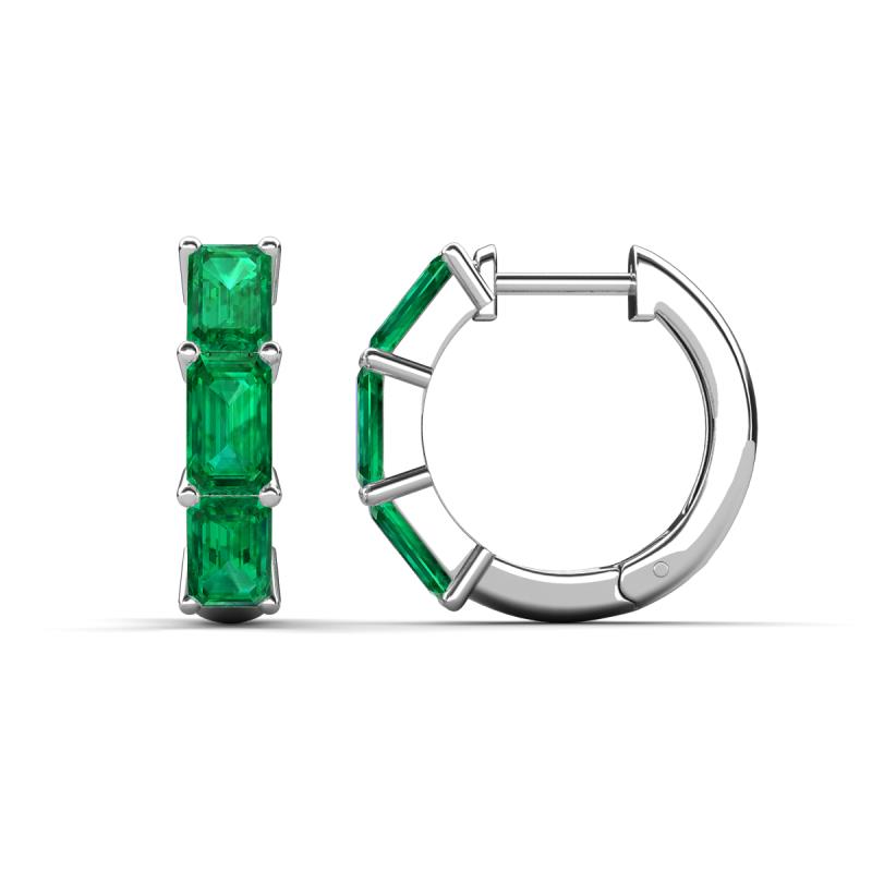 Adele 1.50 ctw Emerald Shape Emerald (5.00 x 3.00 mm) Women Huggie Earrings 