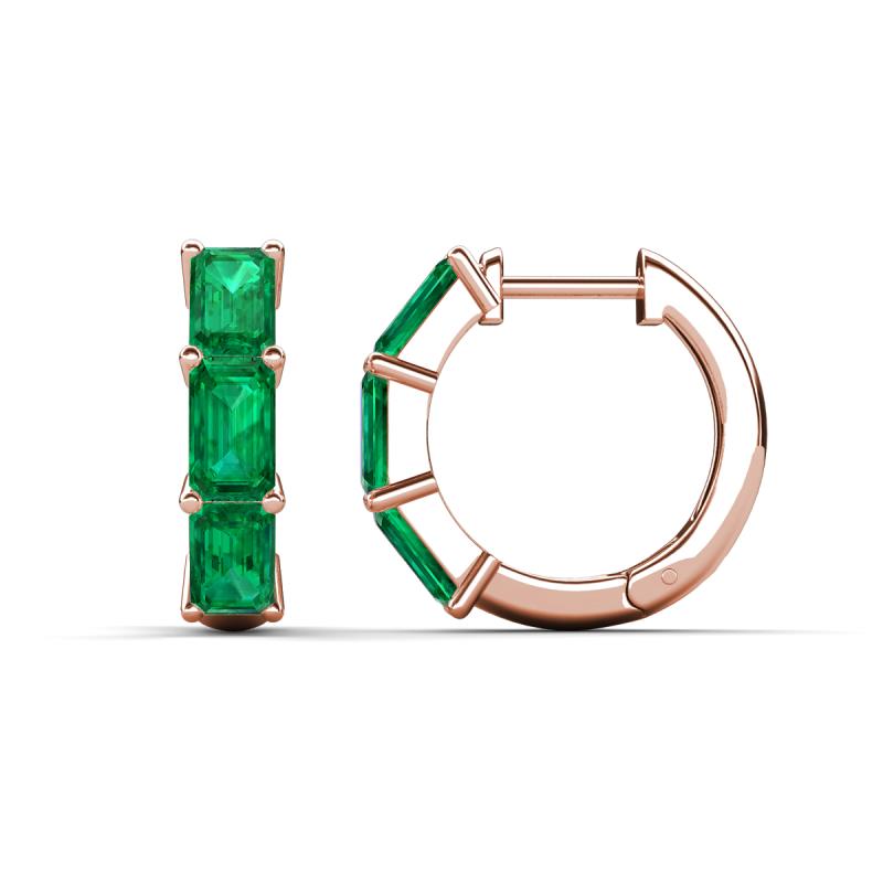 Adele 1.50 ctw Emerald Shape Emerald (5.00 x 3.00 mm) Women Huggie Earrings 