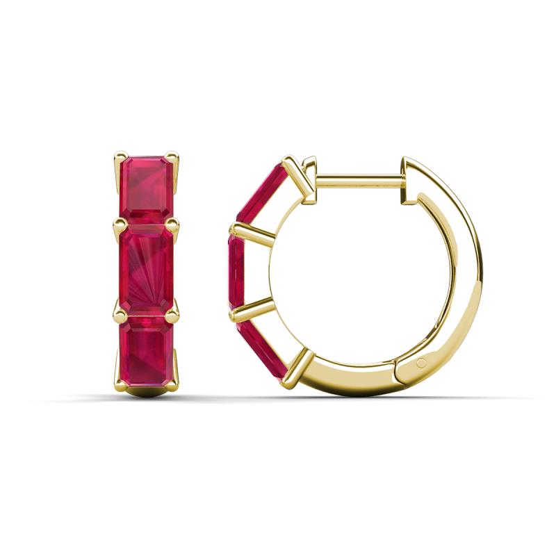 Adele 1.80 ctw Emerald Shape Ruby (5.00 x 3.00 mm) Women Huggie Earrings 