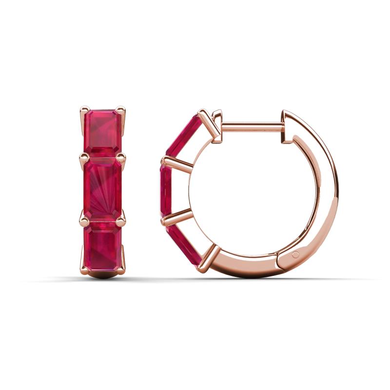 Adele 1.80 ctw Emerald Shape Ruby (5.00 x 3.00 mm) Women Huggie Earrings 