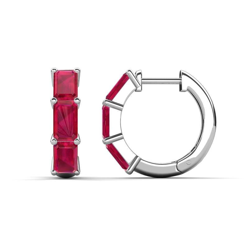Adele 1.80 ctw Emerald Shape Ruby (5.00 x 3.00 mm) Women Huggie Earrings 