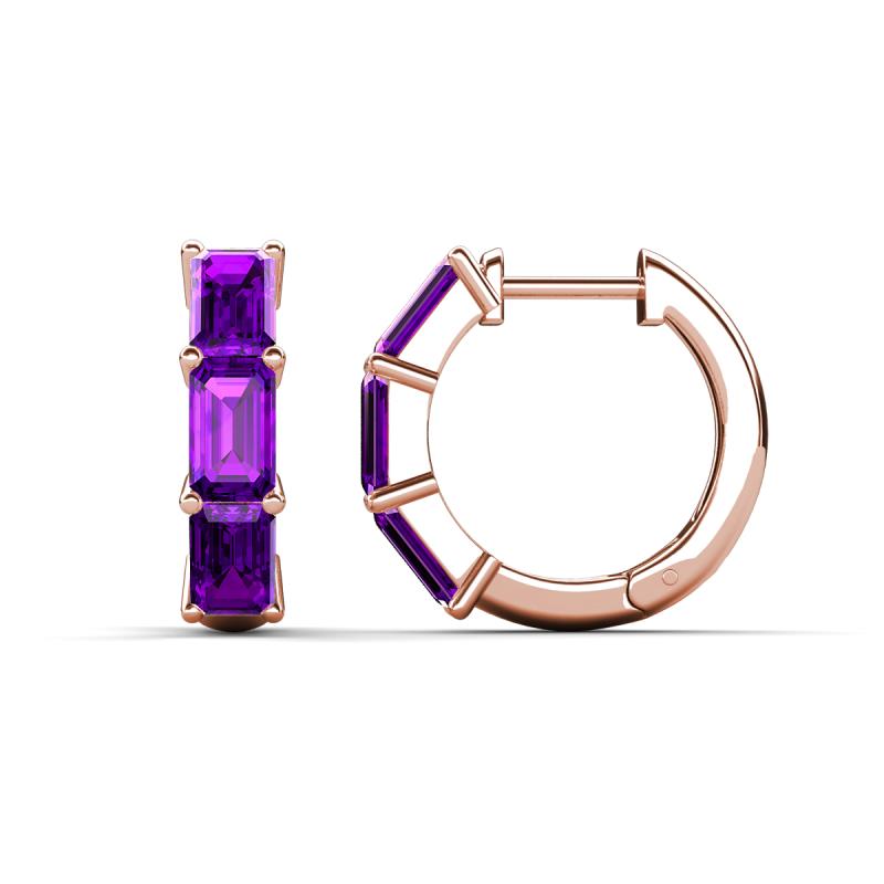 Adele 1.62 ctw Emerald Shape Amethyst (5.00 x 3.00 mm) Women Huggie Earrings 