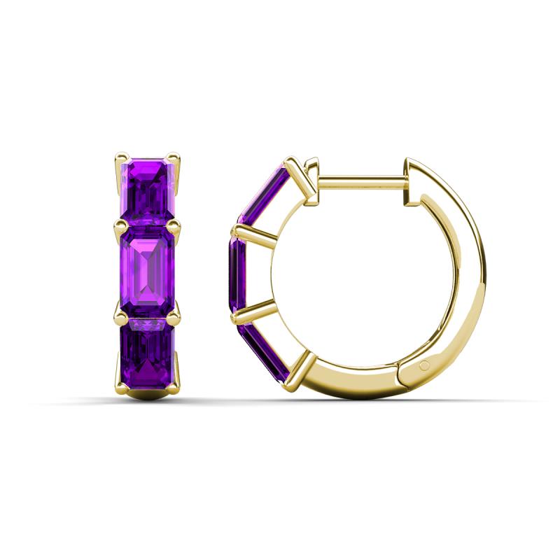 Adele 1.62 ctw Emerald Shape Amethyst (5.00 x 3.00 mm) Women Huggie Earrings 