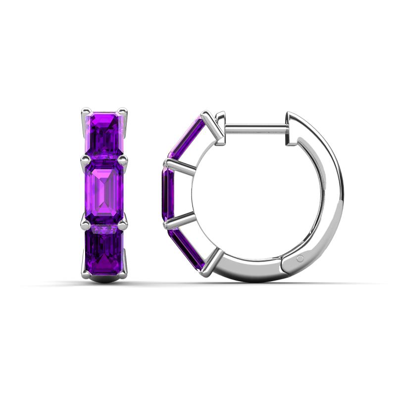 Adele 1.62 ctw Emerald Shape Amethyst (5.00 x 3.00 mm) Women Huggie Earrings 