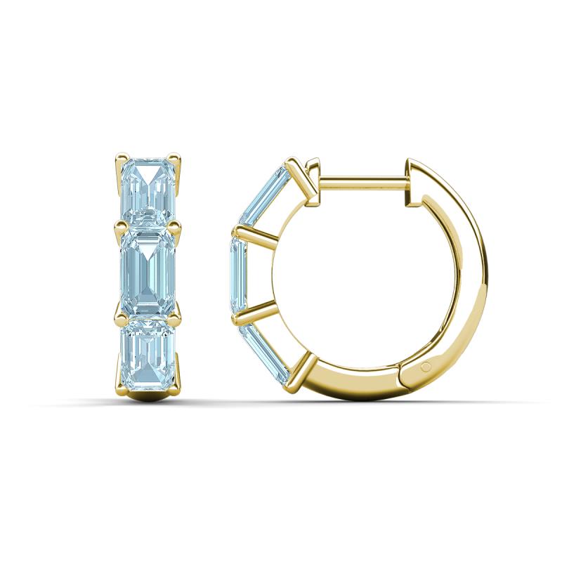 Adele 1.50 ctw Emerald Shape Aquamarine (5.00 x 3.00 mm) Women Huggie Earrings 