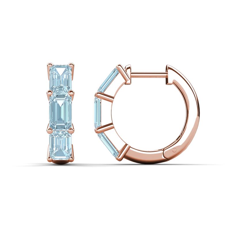 Adele 1.50 ctw Emerald Shape Aquamarine (5.00 x 3.00 mm) Women Huggie Earrings 